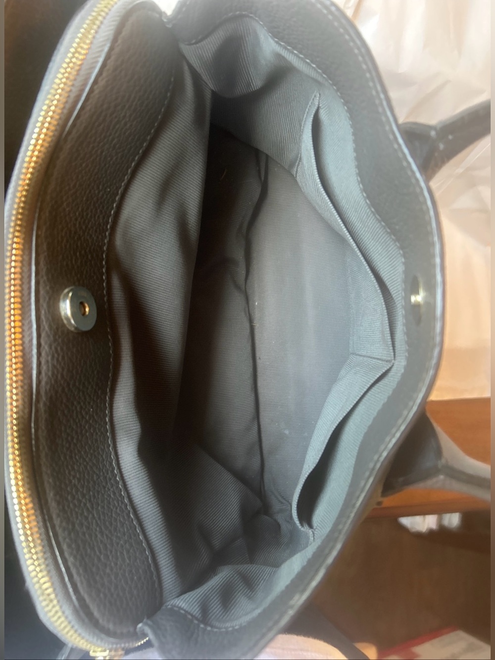 Furla Alba Dark Gray Pebbled Leather Tote with Gold Logo - Picture 8 of 11